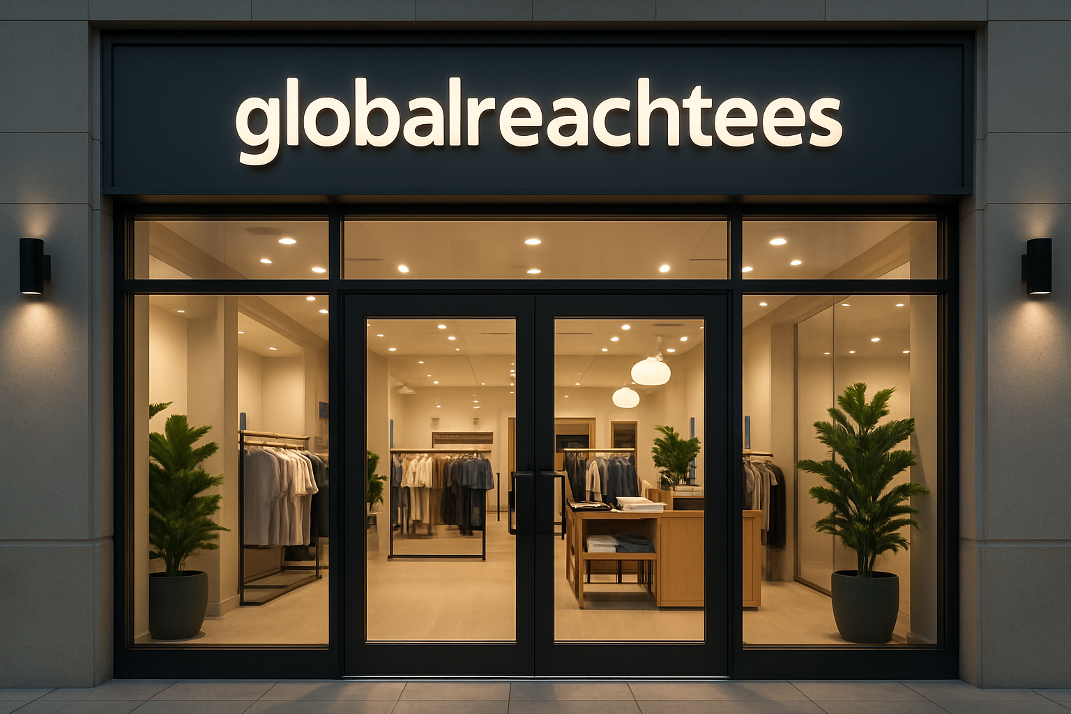 store entrance saying globalreachtees
 